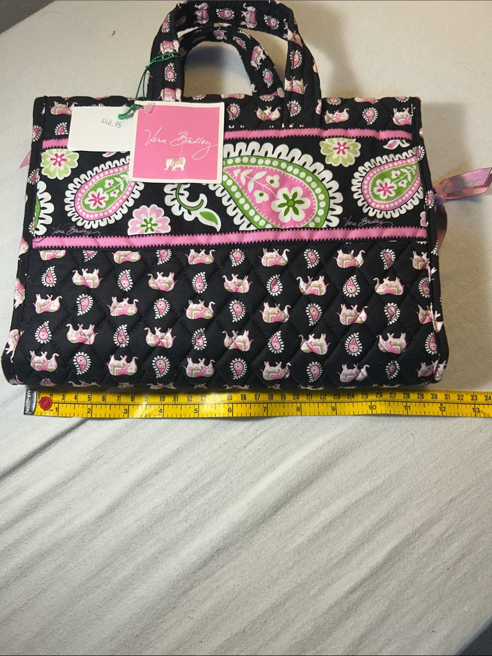 Vera Bradley Black Pink Green Paisley Quilted Tote